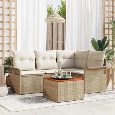 Tuinbankenset met kussen 5 pcs Beige poly rattan