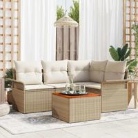 Tuinbankenset met kussen 5 pcs Beige poly rattan - thumbnail