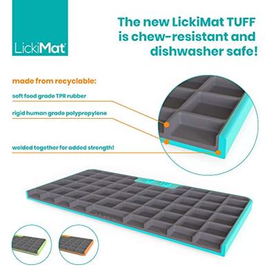 Lickimat Tuff, Heavy-Duty Playdate, Hond Slow Feeder Lick Mat, Verveling Angst Reducer; Perfect voor voedsel, traktaties, yoghurt of pindakaas, leuk alternatief voor een Slow Feed Dog Bowl, Turquoise