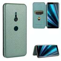 Voor Sony Xperia XZ3 Carbon Fiber Texture Magnetic Horizontal Flip TPU + PC + PU Leather Case met kaartsleuf(groen) - thumbnail