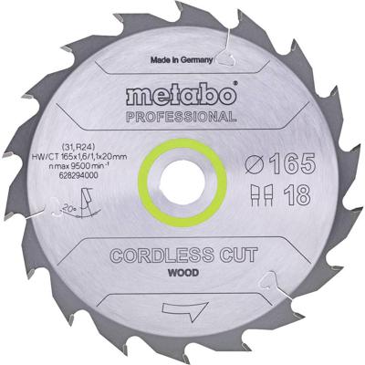 Metabo Cirkelzaagblad Cordless Cut Wood - Professional | 165 x 1.6 x 20 mm | Z36 WZ 15° - 628295000