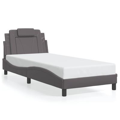 Bedframe met hoofdbord kunstleer grijs 90x190 cm