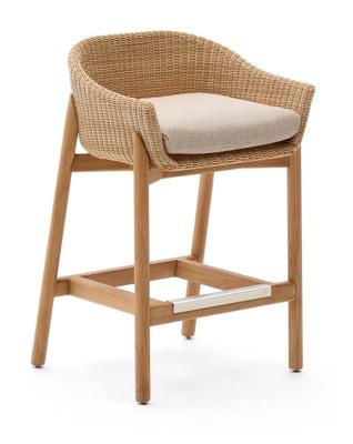 Kave Home Outdoor Barkruk 'Galea' Teakhout en rattan (zithoogte 75cm)