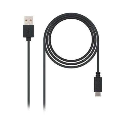 NANOCABLE 10.01.2102 3A USB 2.0 naar USB-C, hoofdgebruik, mobiele telefoons, tablets, laptops enz. tot 3 ampère oplaadkabel, type C/M-A/M, stekker op stekker, zwart, 2 m
