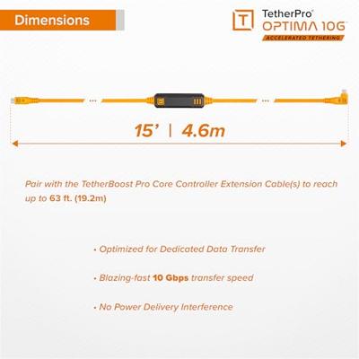 Tether Tools TetherPro Optima 10G USB-C, 15' (4.6m), straight to right orange Tether Tools TetherPro Optima 10G USB-C, 15' (4.6m), straight to right orange