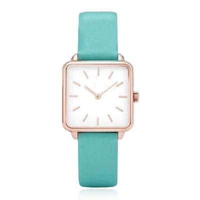 LGT JWLS Dameshorloge &apos;Square&apos; - Turquoise Lederen Band, Wit Uurwerk, Rose Gouden Kast