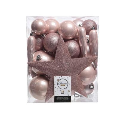 Decoris kerstballen Plastic mix+piek 33st poederroze