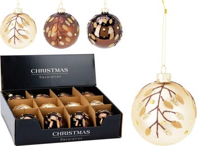 Kerstbal glas 80 mm 3ass kleuren Nampook - Nampook