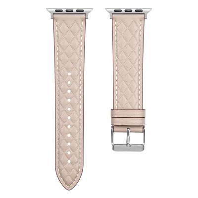 Leren bandje met diamant patroon - Beige - Geschikt voor Apple Watch 44mm / 45mm / 46mm / 49mm Leren bandje met diamant patroon - Beige - Geschikt voor Apple Watch 44mm / 45mm / 46mm / 49mm