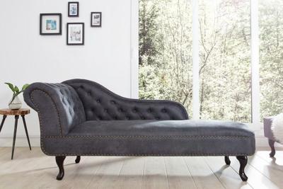 Chesterfield chaise longue 170cm antiekgrijs met knoopstiksel en klinknagels - 37475
