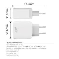 ACT Connectivity usb-c lader 65w 2-port met power delivery pps en ganfast (wit) - thumbnail