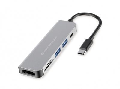 Conceptronic donn02g 6-in-1 multifunctional usb hub adapte, usb 3.2 gen 1 type-c, hdmi, 5 gbps, alu