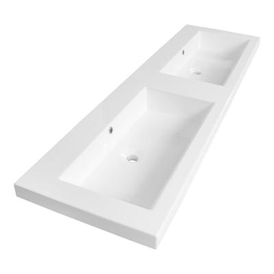 Brauer Solar Medium Wastafel - 160 cm - met 2 Spoelbakken en 0 Kraangaten - Mineraalmarmer Zijdeglans Wit