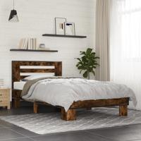 Bedframe bewerkt hout metaal gerookt eikenkleurig 135x190 cm - thumbnail