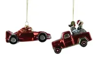 Decoris kersthanger glas auto kerstrood - assortiment - thumbnail