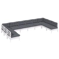 10-delige Loungeset met kussens massief grenenhout wit - thumbnail