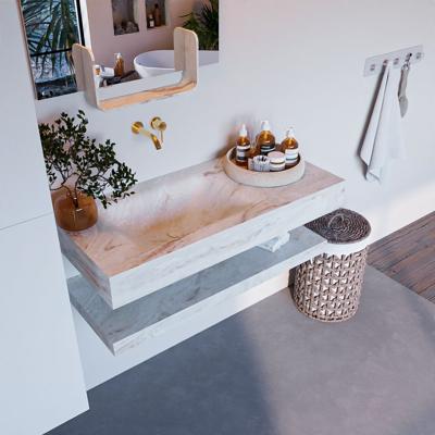 MONDIAZ ALAN-DLUX 100cm planchet Frappe. Vrijhangende wastafel CLOUD links zonder kraangat, kleur Frappe.