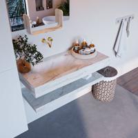 MONDIAZ ALAN-DLUX 100cm planchet Frappe. Vrijhangende wastafel CLOUD links zonder kraangat, kleur Frappe. - thumbnail