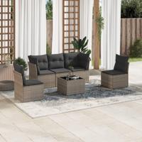 6-delige Loungeset met kussens poly rattan grijs - thumbnail