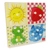 Goula puzzel - houten knopjespuzzel 4 kleuren - 4 stukjes - thumbnail