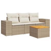 4-delige Loungeset met kussens poly rattan beige - thumbnail