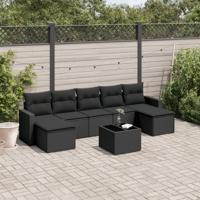 7-delige Loungeset met kussens poly rattan zwart - thumbnail