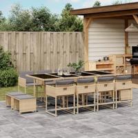 13-delige Tuinset met kussens poly rattan gemengd beige - thumbnail
