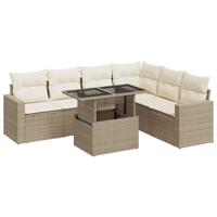7-delige Loungeset met kussens poly rattan beige - thumbnail