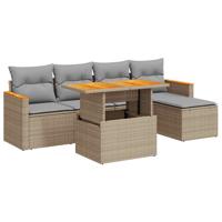 6-delige Loungeset met kussens poly rattan beige - thumbnail
