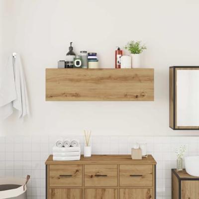 Badkamerwandkast 100x25x30cm bewerkt hout artisanaal eikenkleur