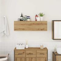 Badkamerwandkast 100x25x30cm bewerkt hout artisanaal eikenkleur - thumbnail