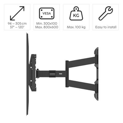 Hama Tv-muurbeugel Draaibaar Kantelbaar Uittrekbaar 305cm (120) Tot 100 Kg