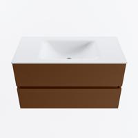 MONDIAZ VICA 90cm badmeubel onderkast Rust 2 lades. Wastafel CLOUD midden zonder kraangat, kleur Talc. - thumbnail