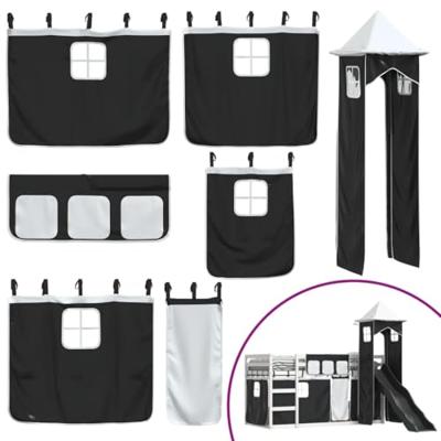 Stapelbed met glijbaan en gordijnen wit en zwart 90x200 cm