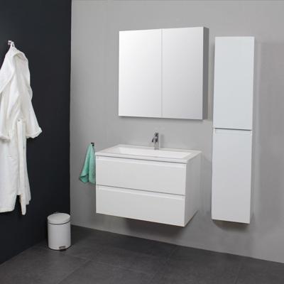 Badkamermeubel BWS Pepper Wastafel Acryl Incl Spiegelkast 2 Deurs Met Kraangat 80x55x46 cm Wit Boss & Wessing