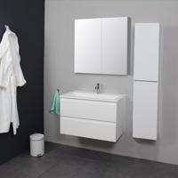 Badkamermeubel BWS Pepper Wastafel Acryl Incl Spiegelkast 2 Deurs Met Kraangat 80x55x46 cm Wit Boss & Wessing - thumbnail