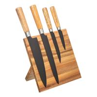 Gebor - Messenset Met Magnetisch Messenblok – Messenset 4-delig – Staal – Acaciahout – Naturel – Zwart – Houten - thumbnail