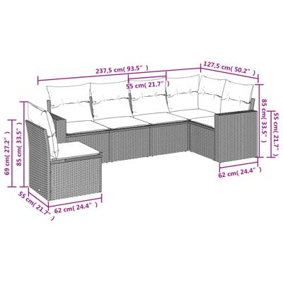 7-delige Loungeset met kussens poly rattan zwart - thumbnail