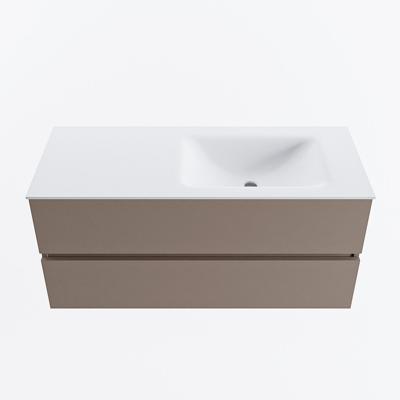 MONDIAZ VICA 110cm badmeubel onderkast Smoke 2 lades. Wastafel CLOUD rechts zonder kraangat, kleur Talc.