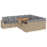 11-delige Tuinset met kussens poly rattan beige - thumbnail