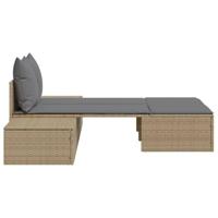 Ligbed 2-persoons met kussens poly rattan beige - thumbnail