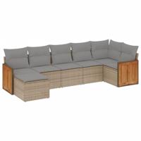7-delige Loungeset met kussens poly rattan beige - thumbnail
