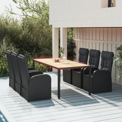 7-delige Tuinset met kussens poly rattan zwart