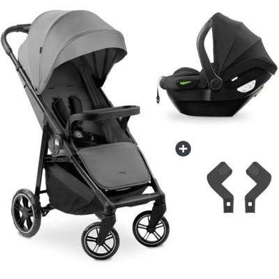 HAUK - 2-in-1 Shop N Care reisset - kinderwagen + autostoel + adapters - 4 wielen - grijs