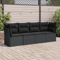 5-delige Loungeset met kussens poly rattan zwart - thumbnail