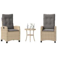 3-delige Bistroset met kussens poly rattan gemengd beige - thumbnail
