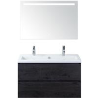 Vogue Badmeubelset 100 cm - Greeplijst in Kleur - Black Oak - Keramische Wastafel Wit 2 Kraangaten met Sence Spiegel - thumbnail