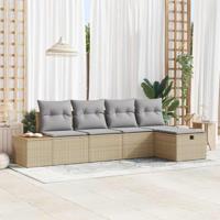 Tuinbankenset met kussen 5 pcs Beige poly rattan - thumbnail