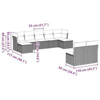 9-delige Loungeset met kussens poly rattan lichtgrijs - thumbnail