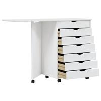 Ladekast met bureau MOSS verrijdbaar massief grenenhout wit - thumbnail